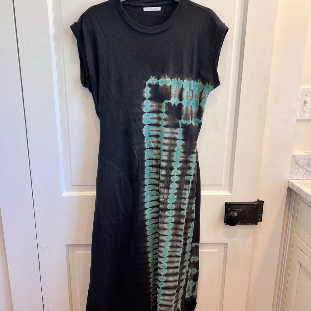 John Elliott Black and Green Patterned Midi Dress